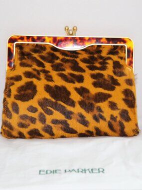 Rare Authentic Edie Parker Pony hair Clutch Animal Leopard print vtg Gorgeous!